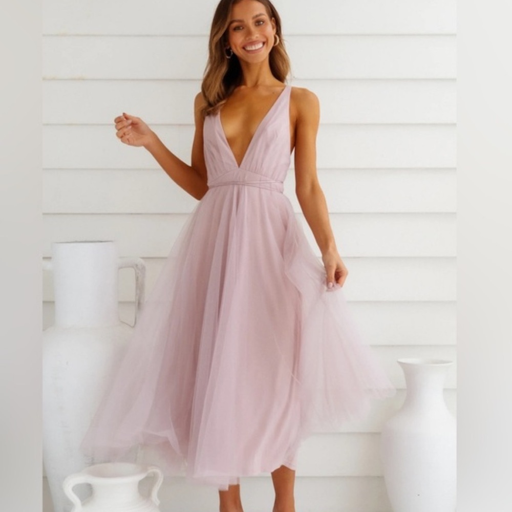 Hello Molly Blush Pink Tulle Midi Dress - Picture 2 of 9